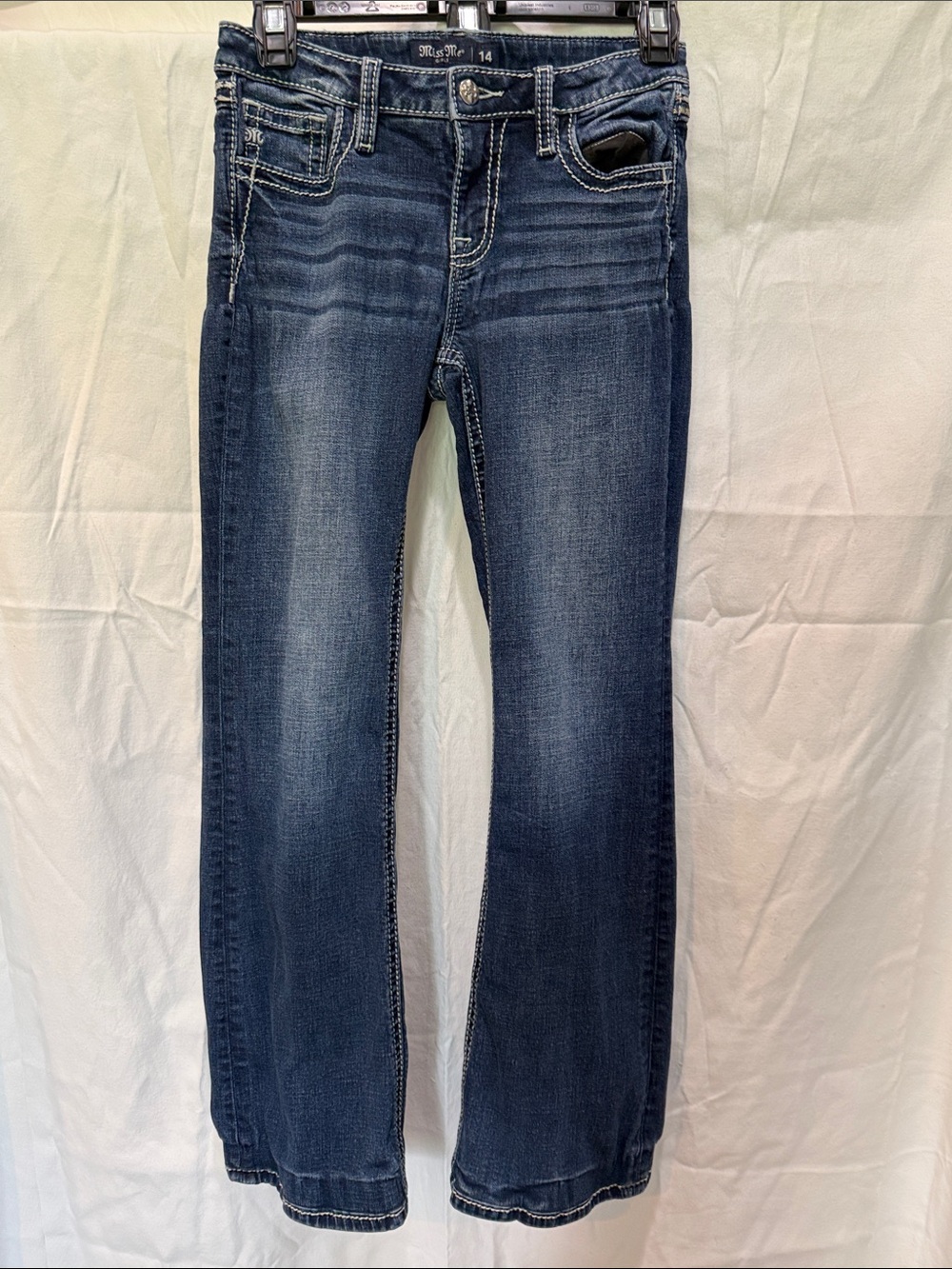 Miss Me Dark Blue Bootcut Jeans with Contrast Stitching